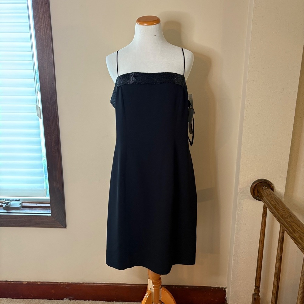 Jones New York NWT Square Neck Beaded Black Dress Party Formal  Size 16 - Picture 2 of 8